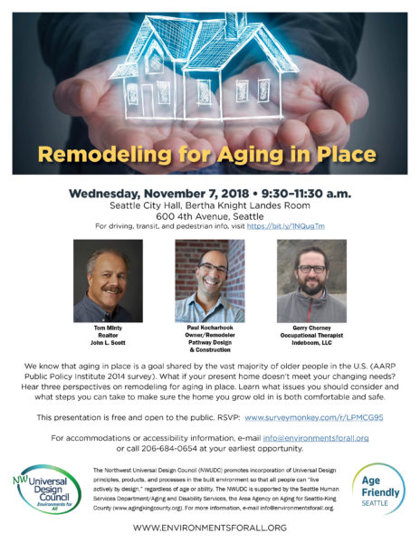 Image for Northwest Universal Design Council forum on Remodeling for Aging in Place.